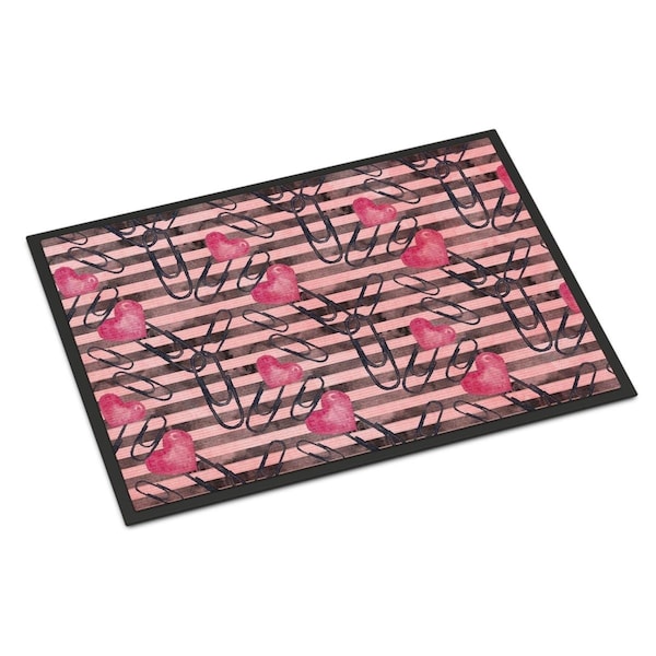 Carolines Treasures Watercolor Heart Paper Clips Indoor or Outdoor Mat, 24 x 36 in. BB7536JMAT - main